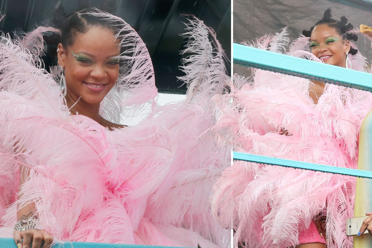 Rihanna In Barbados-  Pink Feathers At The Carnival!!!